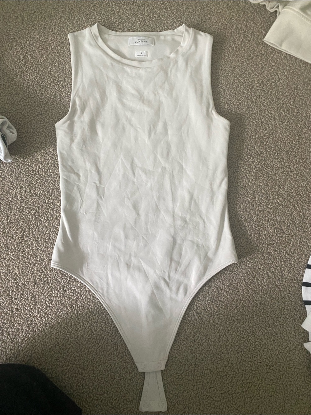 Babaton White Sleeveless Ribbed One-Piece Bodysuit